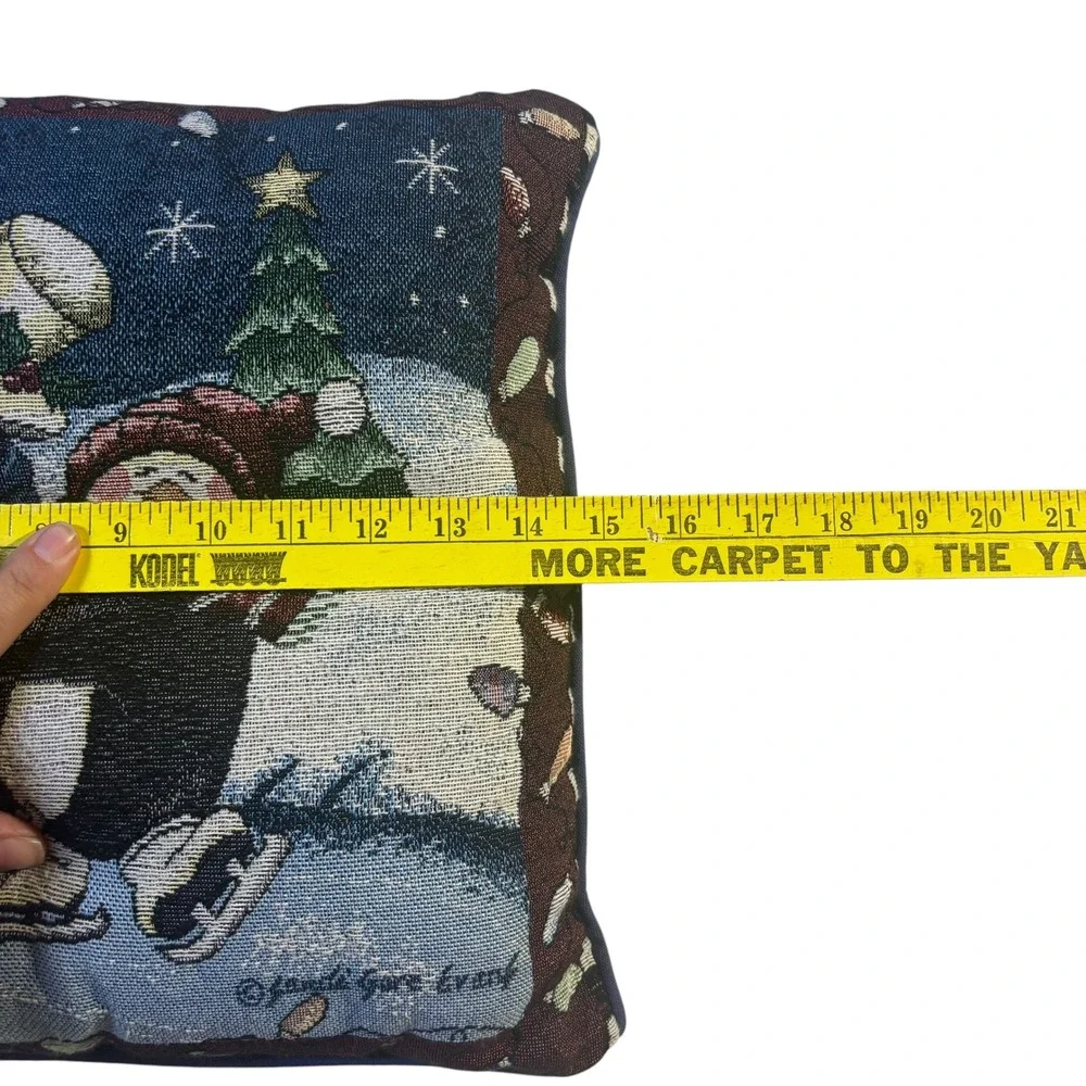 Vintage Tapestry Pillow Jacquard Gare Evans Penguin Ice Skating Christmas Decor‎